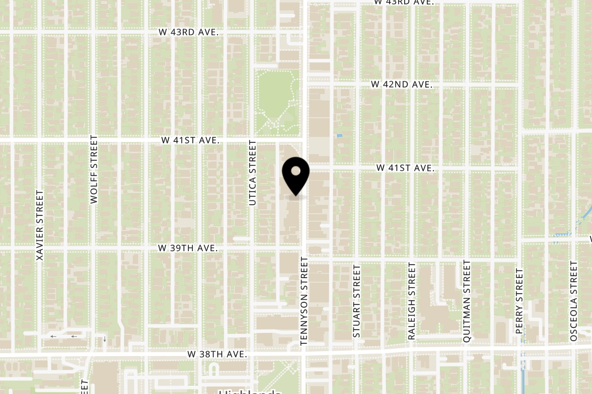 Map showing the location of The Funky Buddha on 3945 Tennyson Street in Denver